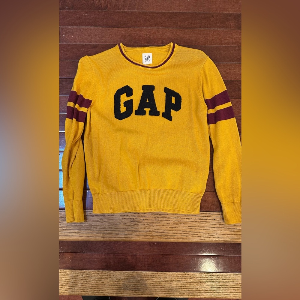 GAP Kids Mustard Sweater with Burgundy Accents